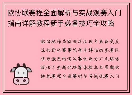 欧协联赛程全面解析与实战观赛入门指南详解教程新手必备技巧全攻略